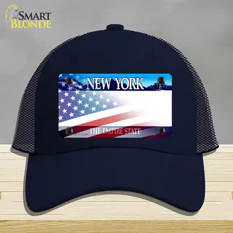 HAT16-MLP-12361   York with American Flag Novelty License Plate Hat, Mesh - Navy
