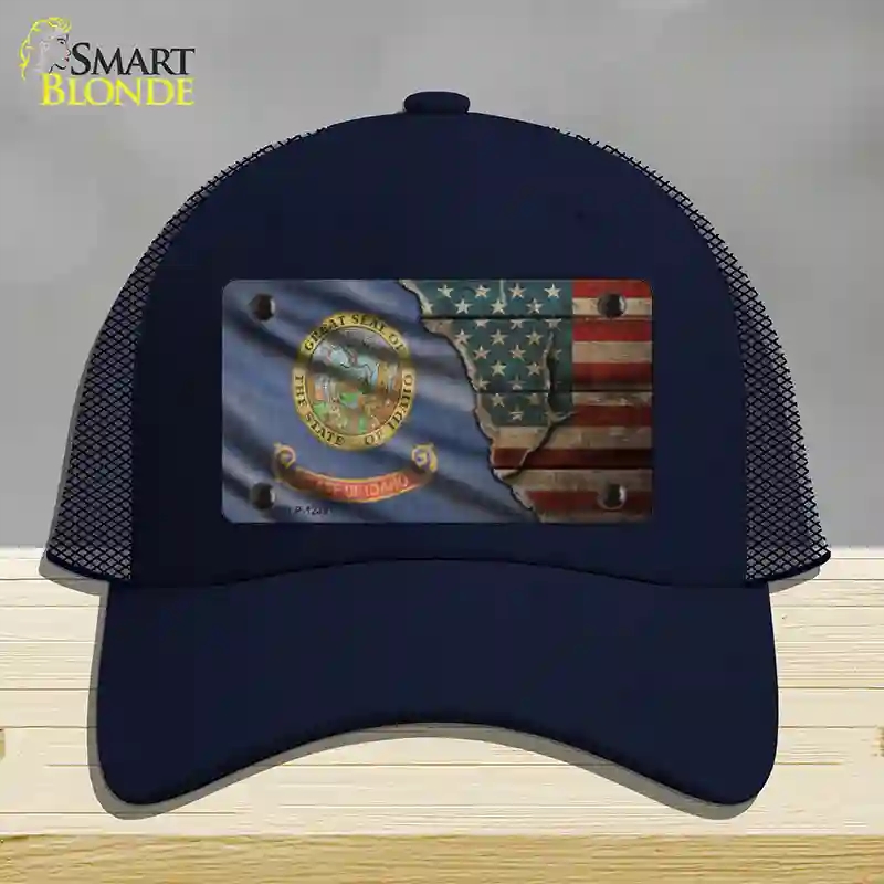HAT16-MLP-12391 Idaho & American Flag Novelty License Plate Hat, Mesh - Navy
