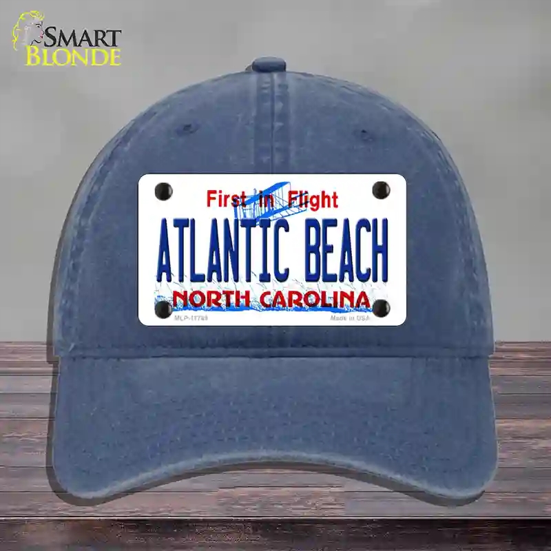 HAT11-MLP-11749 Atlantic Beach North Carolina State Novelty License Plate Hat, Unconstructed Cotton - Navy
