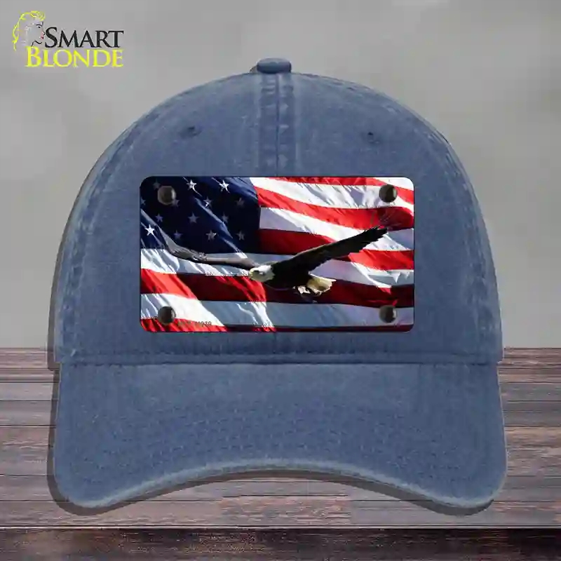 HAT11-MLP-11939 Soaring Eagle Flag Novelty License Plate Hat, Unconstructed Cotton - Navy