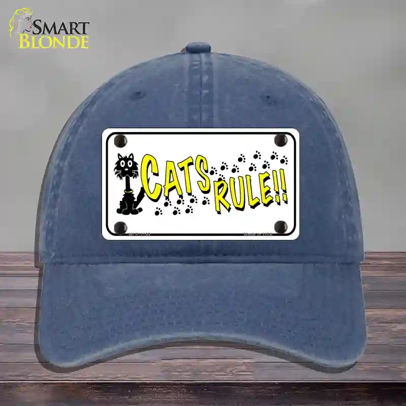 HAT11-MLP-1199 Cats Rule Novelty License Plate Hat, Unconstructed Cotton - Navy
