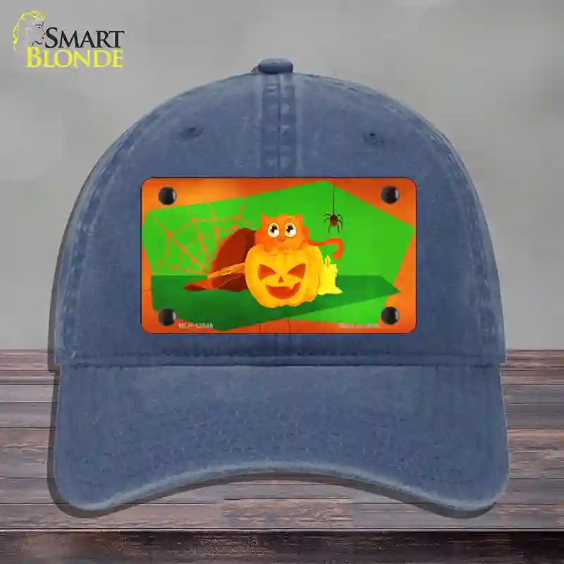 HAT11-MLP-12048 Pumpkin Kitty Novelty License Plate Hat, Unconstructed Cotton - Navy