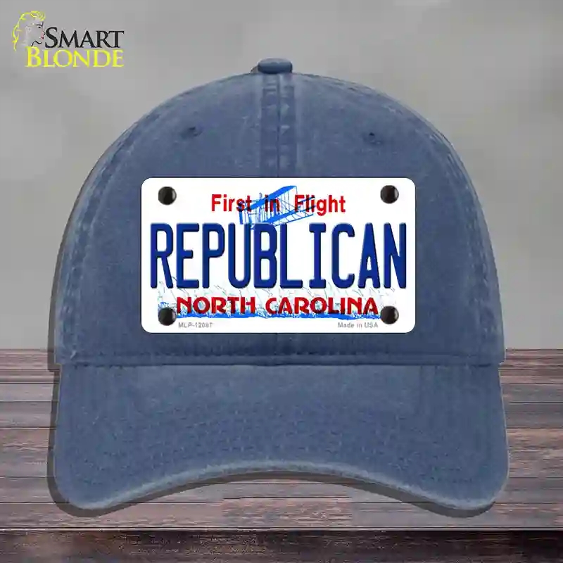 HAT11-MLP-12097 Republican North Carolina State Novelty License Plate Hat, Unconstructed Cotton - Navy