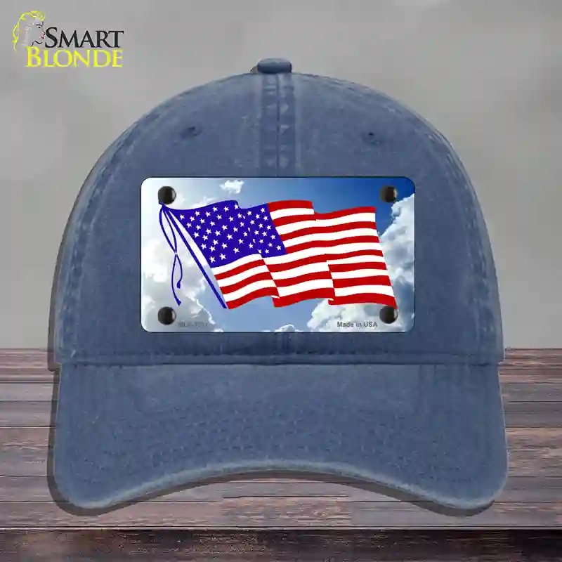 HAT11-MLP-1211 American Flag Cloud Novelty License Plate Hat, Unconstructed Cotton - Navy