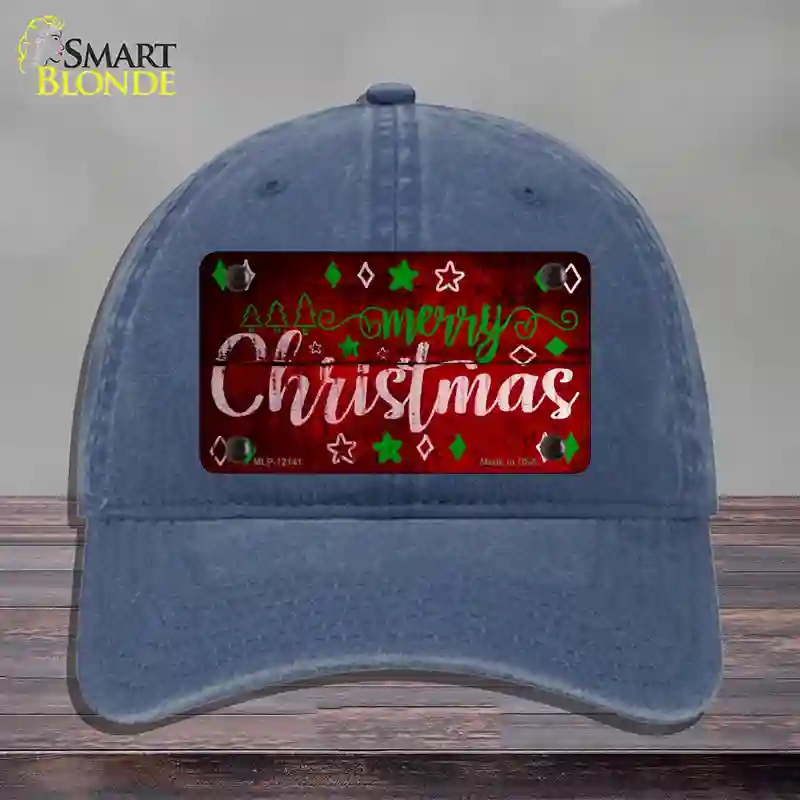 HAT11-MLP-12141 Merry Christmas Red Novelty License Plate Hat, Unconstructed Cotton - Navy