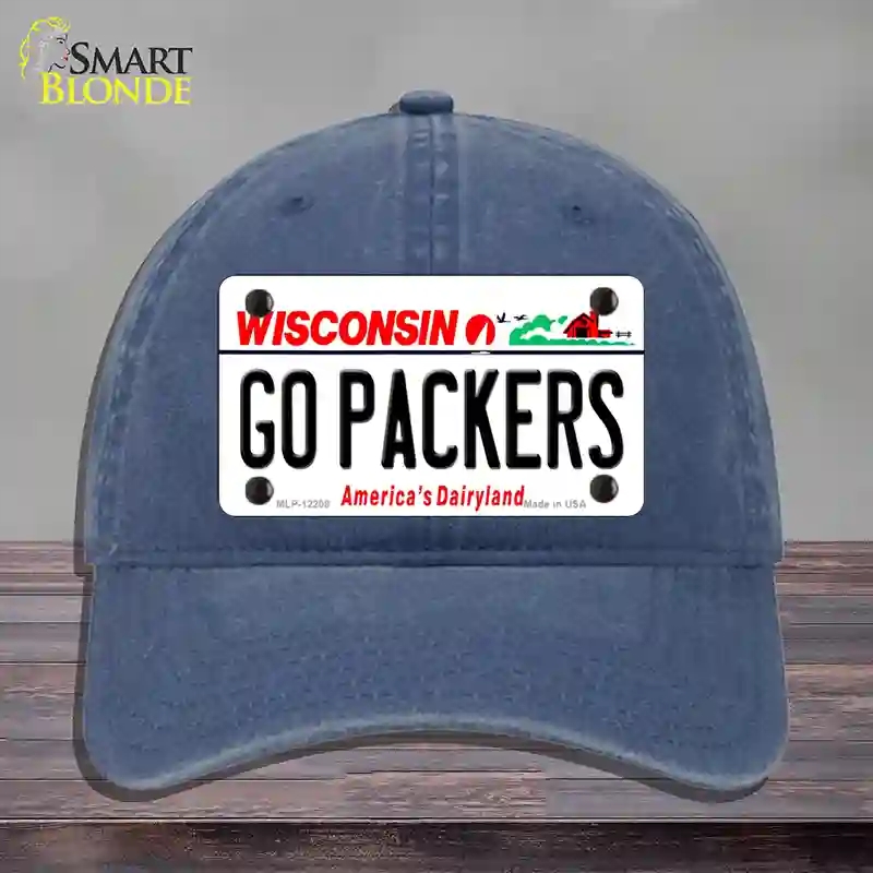 HAT11-MLP-12208 Go Packers Wisconsin Novelty License Plate Hat, Unconstructed Cotton - Navy