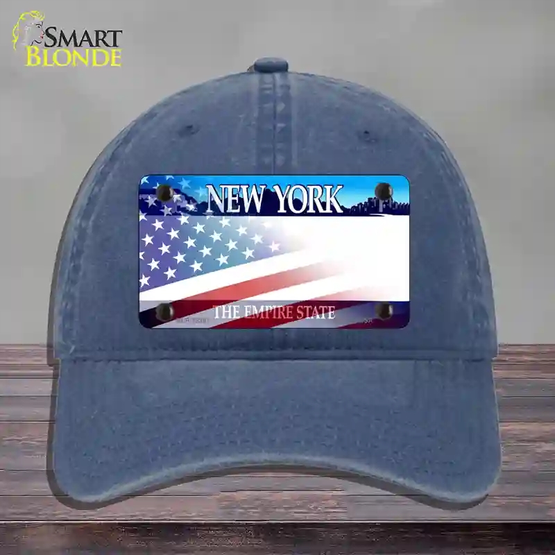 HAT11-MLP-12361   York with American Flag Novelty License Plate Hat, Unconstructed Cotton - Navy