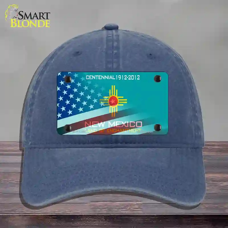 HAT11-MLP-12430   Mexico Teal with American Flag Novelty License Plate Hat, Unconstructed Cotton - Navy