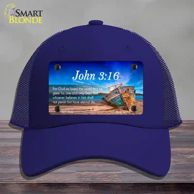 HAT18-MLP-11868 John 3 16 Beach Novelty License Plate Hat, Mesh - Royal Blue