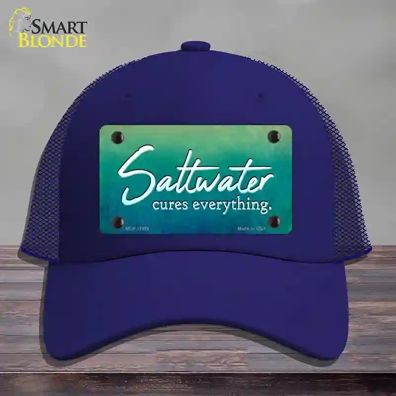 HAT18-MLP-11888 Saltwater Cures Everything Novelty License Plate Hat, Mesh - Royal Blue