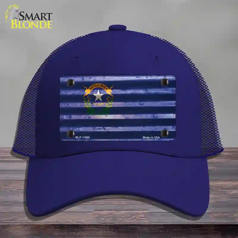 HAT18-MLP-11969 Nevada Corrugated Flag Novelty License Plate Hat, Mesh - Royal Blue