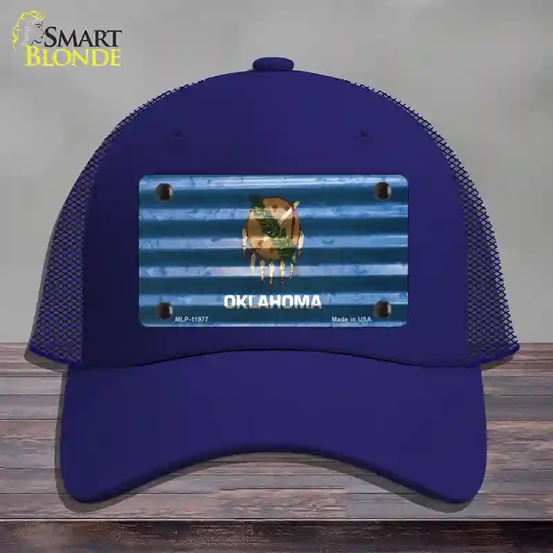 HAT18-MLP-11977 Oklahoma Corrugated Flag Novelty License Plate Hat, Mesh - Royal Blue
