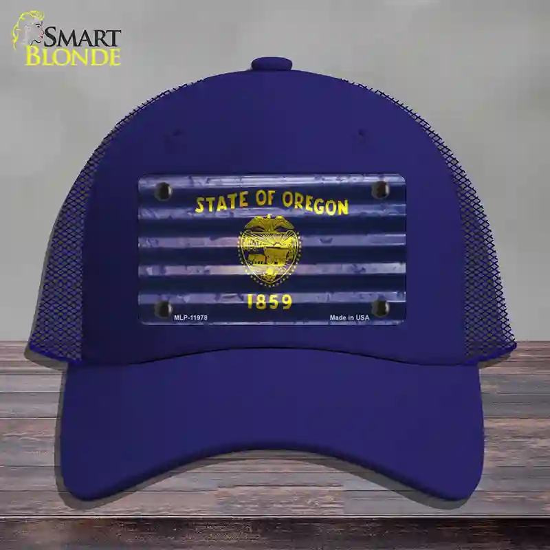 HAT18-MLP-11978 Oregon Corrugated Flag Novelty License Plate Hat, Mesh - Royal Blue