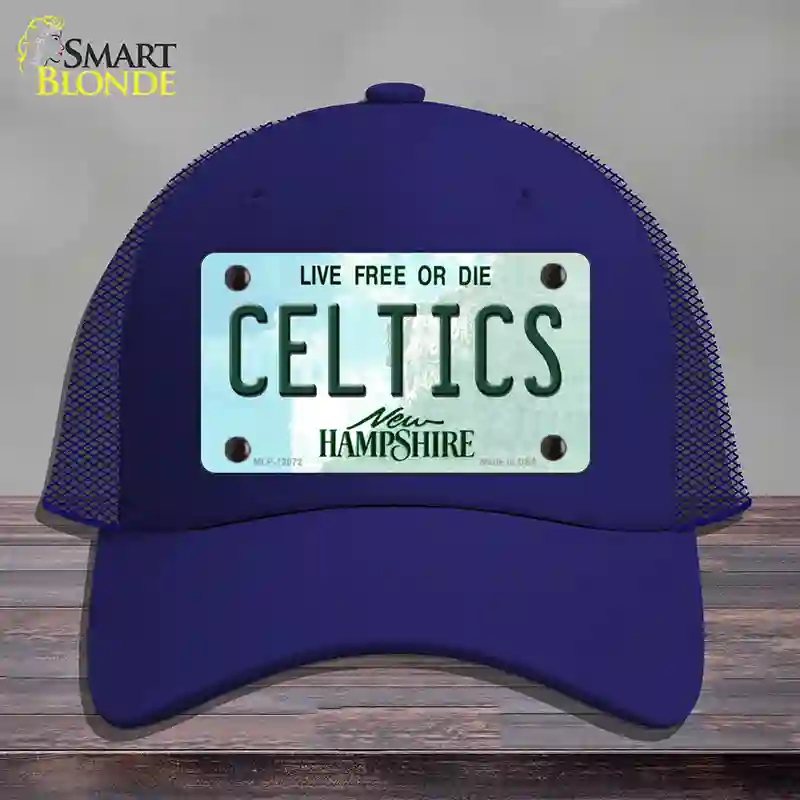 HAT18-MLP-12072 Celtics   Hampshire State Novelty License Plate Hat, Mesh - Royal Blue