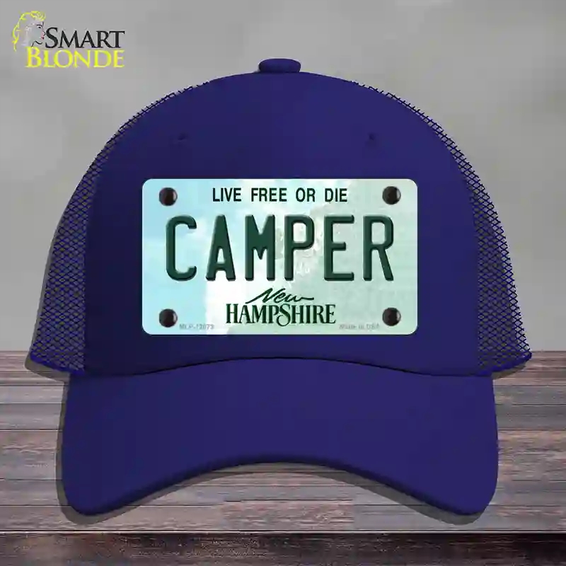 HAT18-MLP-12073 Camper   Hampshire State Novelty License Plate Hat, Mesh - Royal Blue