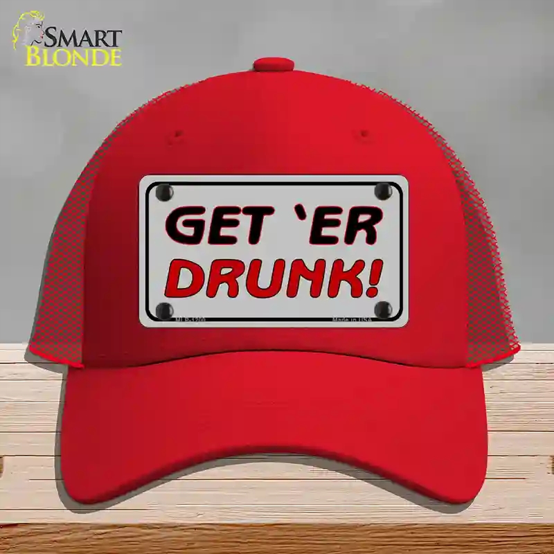 HAT17-MLP-1200 Get ER Drunk Novelty License Plate Hat, Mesh - Red