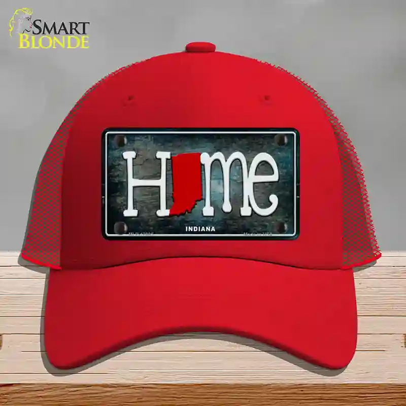 HAT17-MLP-12005 Indiana Home State Outline Novelty License Plate Hat, Mesh - Red