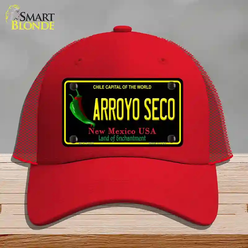 HAT17-MLP-12053 Arroyo Seco Black   Mexico Novelty License Plate Hat, Mesh - Red