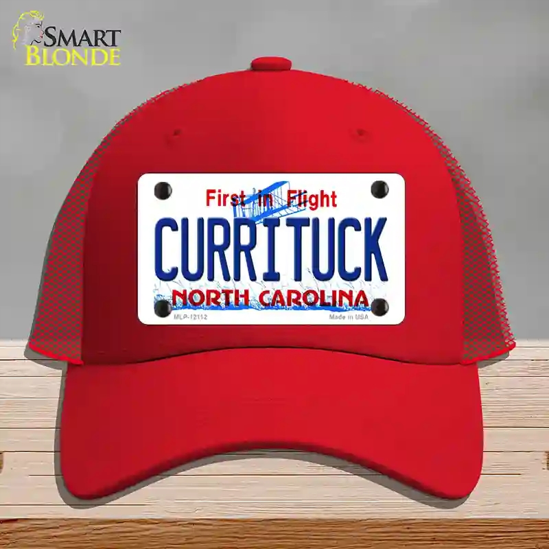HAT17-MLP-12112 Currituck North Carolina State Novelty License Plate Hat, Mesh - Red