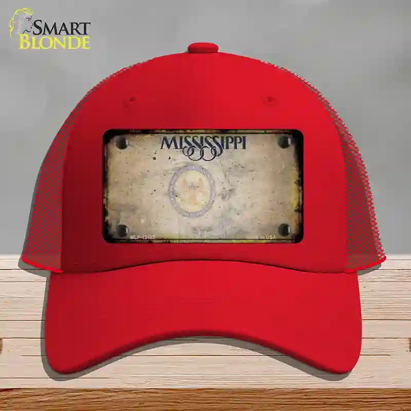 HAT17-MLP-12183 Mississippi Great Seal Rusty Blank Novelty License Plate Hat, Mesh - Red
