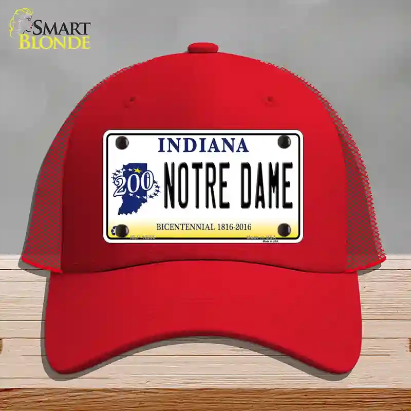 HAT17-MLP-12206 Notre Dame Indiana Novelty License Plate Hat, Mesh - Red