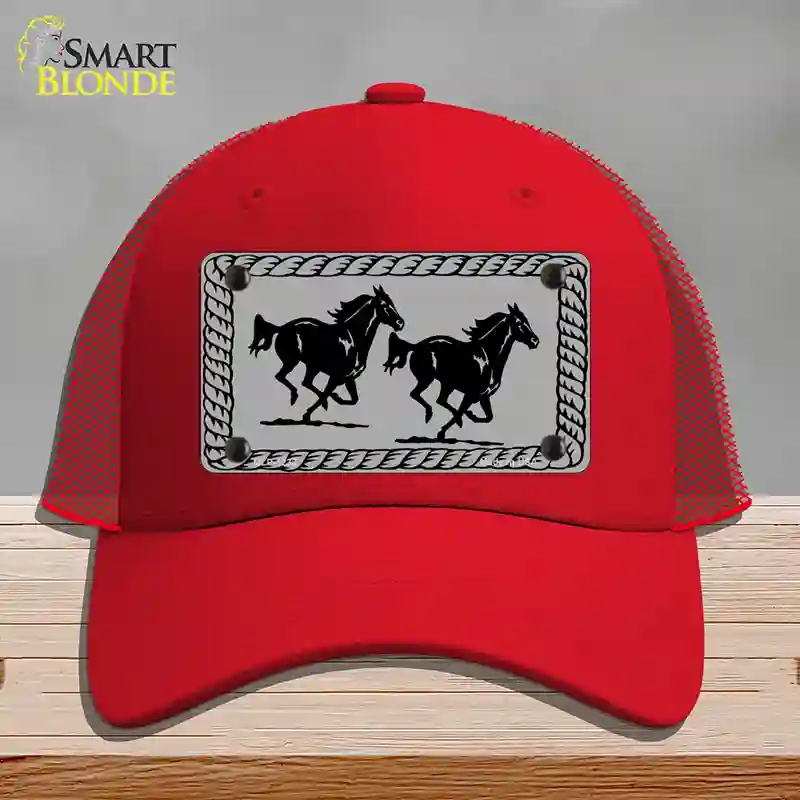 HAT17-MLP-1233 Two Running Horses Novelty License Plate Hat, Mesh - Red