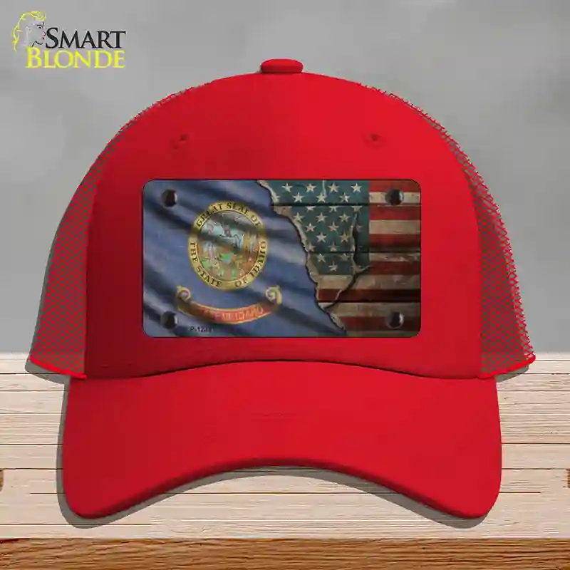 HAT17-MLP-12391 Idaho & American Flag Novelty License Plate Hat, Mesh - Red