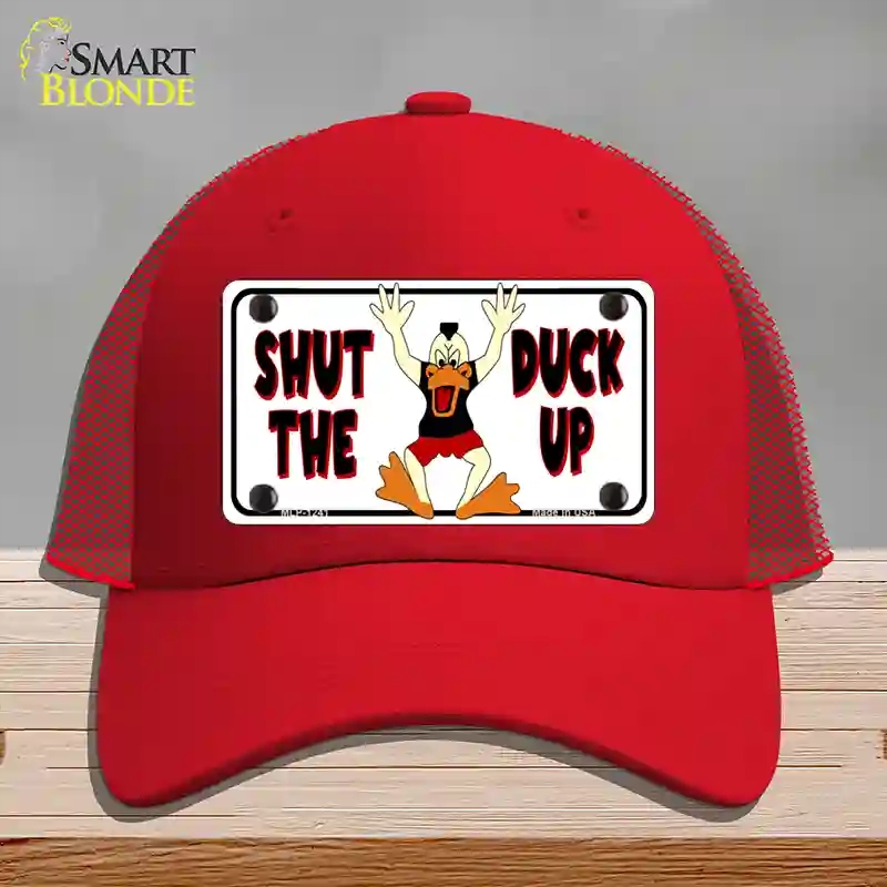 HAT17-MLP-1241 Shut the Duck Up Novelty License Plate Hat, Mesh - Red