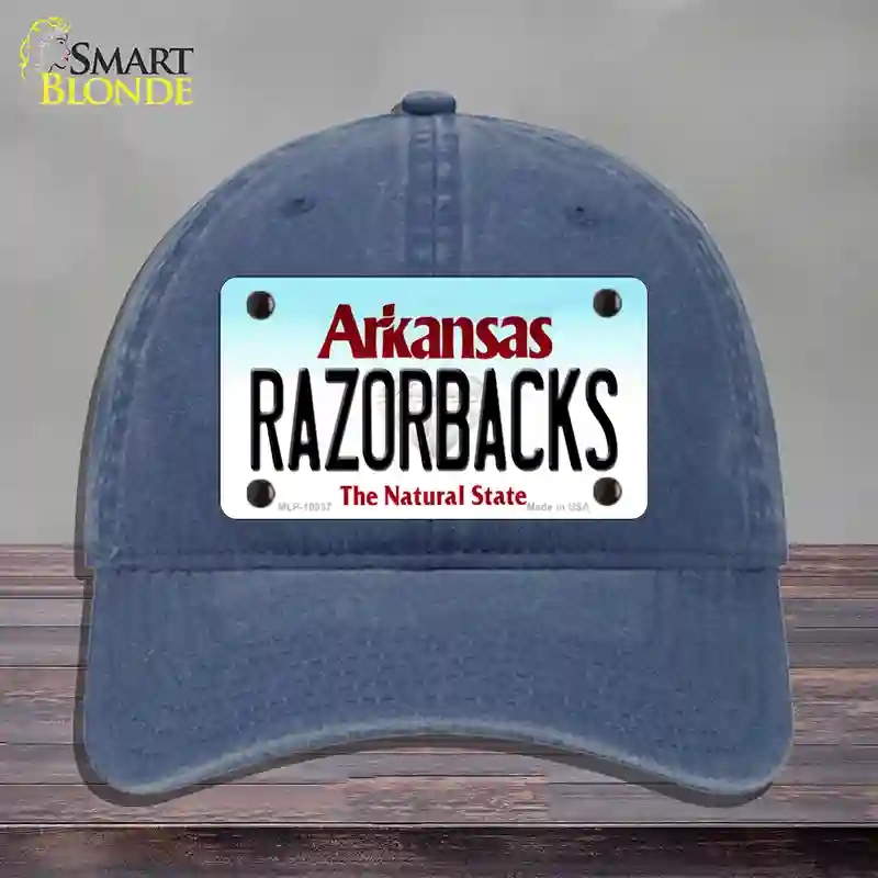 HAT11-MLP-10037 Razorbacks Arkansas Novelty License Plate Hat, Unconstructed Cotton - Navy