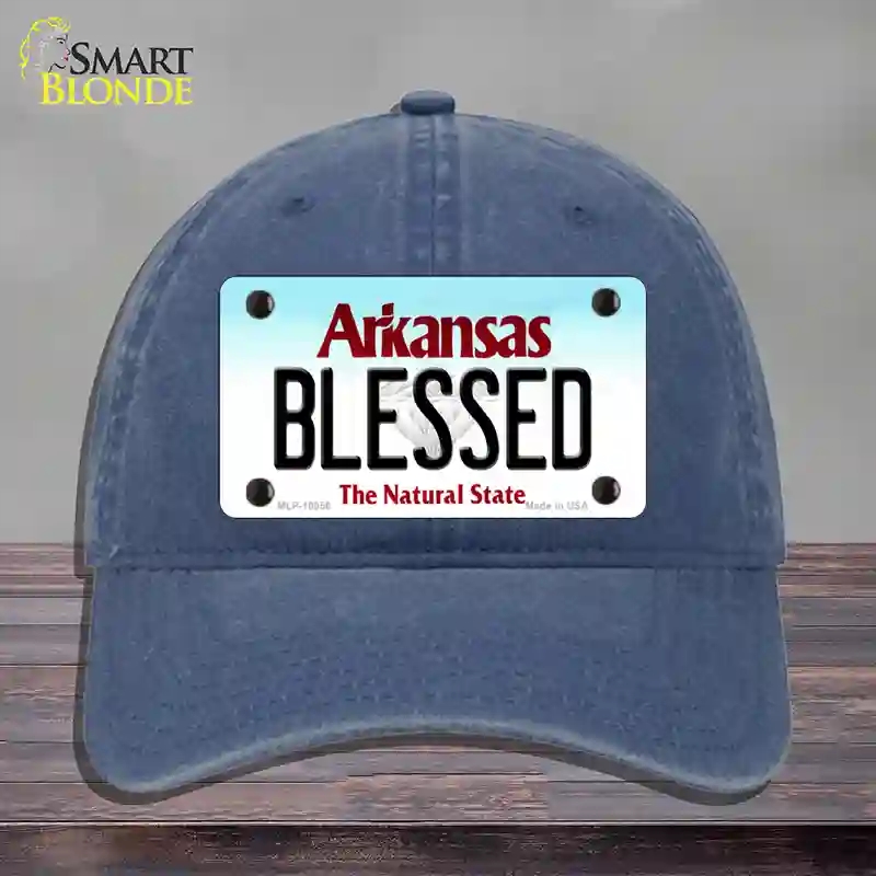 HAT11-MLP-10056 Blessed Arkansas Novelty License Plate Hat, Unconstructed Cotton - Navy