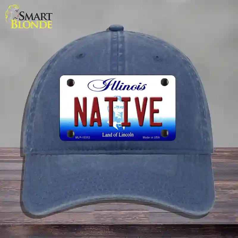 HAT11-MLP-10312 Native Illinois Novelty License Plate Hat, Unconstructed Cotton - Navy