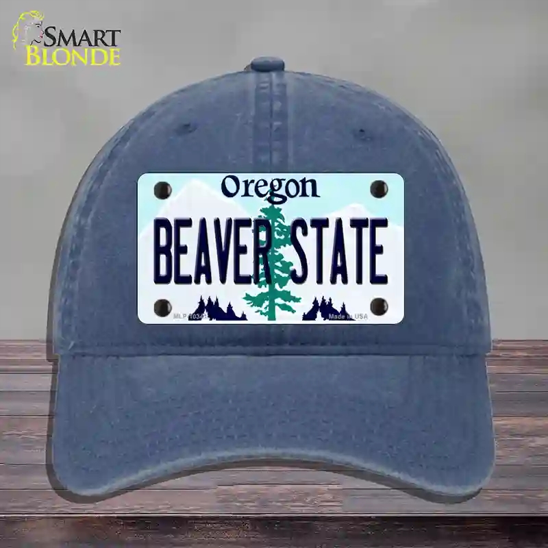 HAT11-MLP-10341 Beaver State Oregon Novelty License Plate Hat, Unconstructed Cotton - Navy