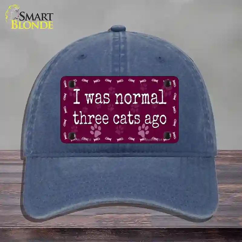 HAT11-MLP-11306 I Was Normal Three Cats Ago Novelty License Plate Hat, Unconstructed Cotton - Navy