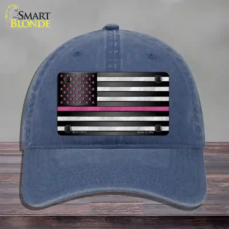 HAT11-MLP-11313 Thin Pink Line with Stars Novelty License Plate Hat, Unconstructed Cotton - Navy