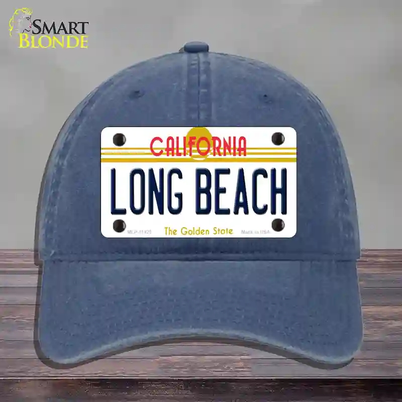 HAT11-MLP-11423 Long Beach California Novelty License Plate Hat, Unconstructed Cotton - Navy