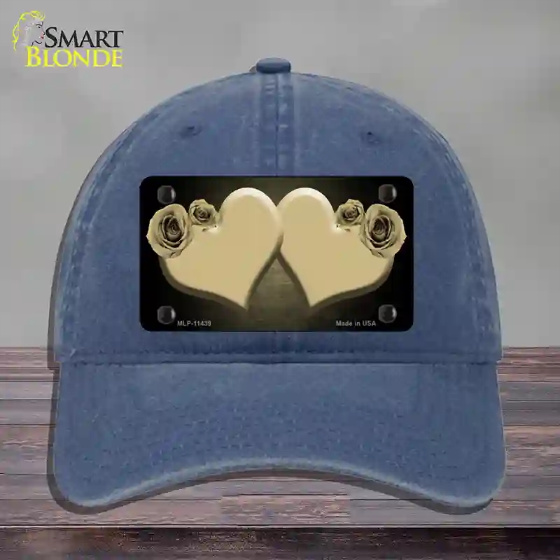 HAT11-MLP-11439 Hearts Over Roses in Gold Novelty License Plate Hat, Unconstructed Cotton - Navy
