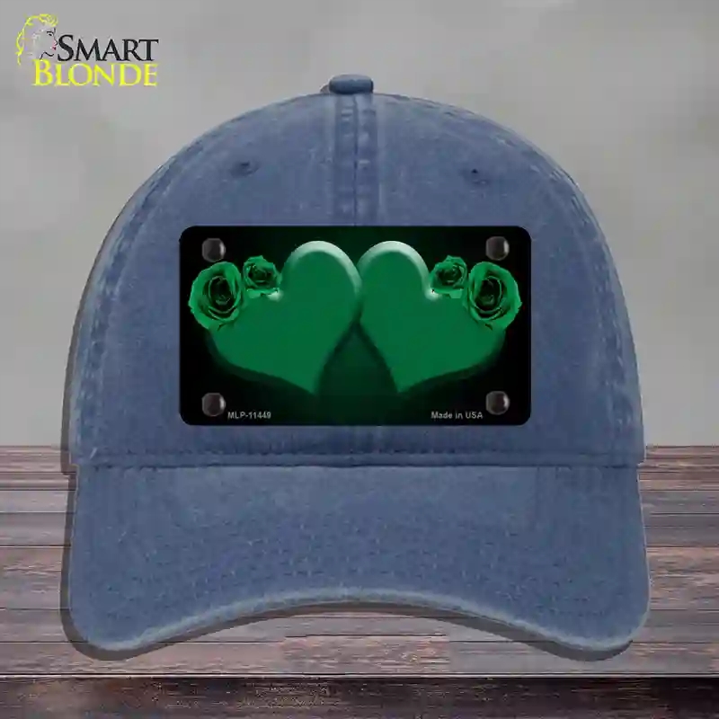 HAT11-MLP-11449 Hearts Over Roses in Green Novelty License Plate Hat, Unconstructed Cotton - Navy