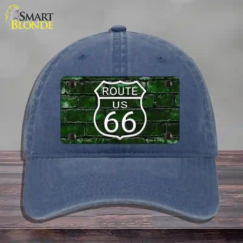 HAT11-MLP-11457 Route 66 Green Brick Wall Novelty License Plate Hat, Unconstructed Cotton - Navy