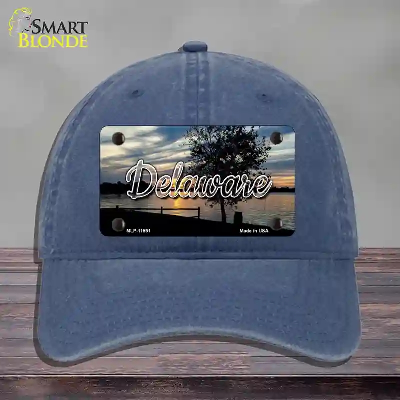 HAT11-MLP-11591 Delaware River Sunset State Novelty License Plate Hat, Unconstructed Cotton - Navy