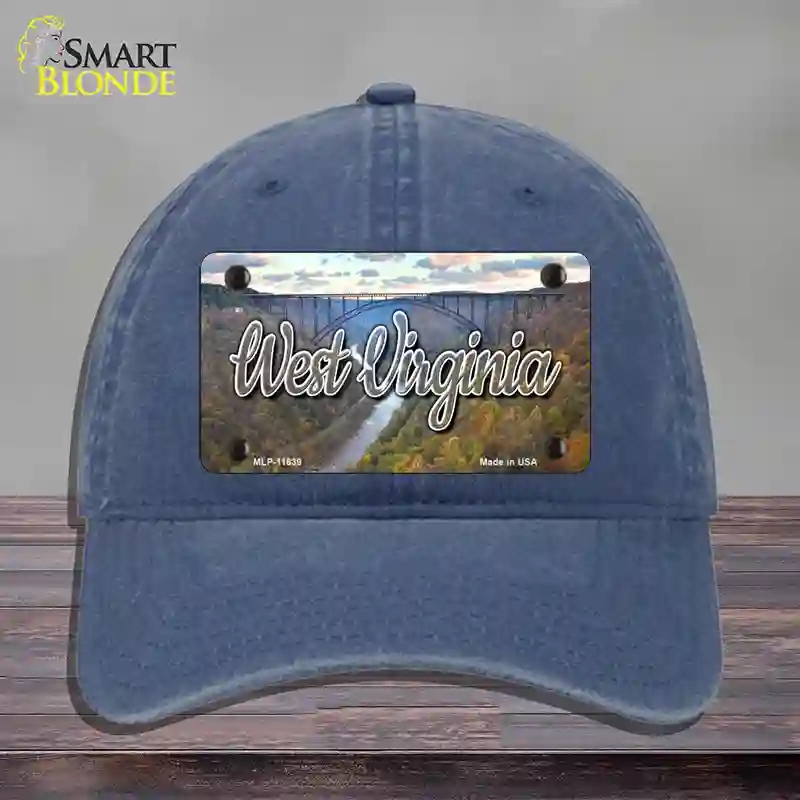 HAT11-MLP-11639 West Virginia River Bridge State Novelty License Plate Hat, Unconstructed Cotton - Navy