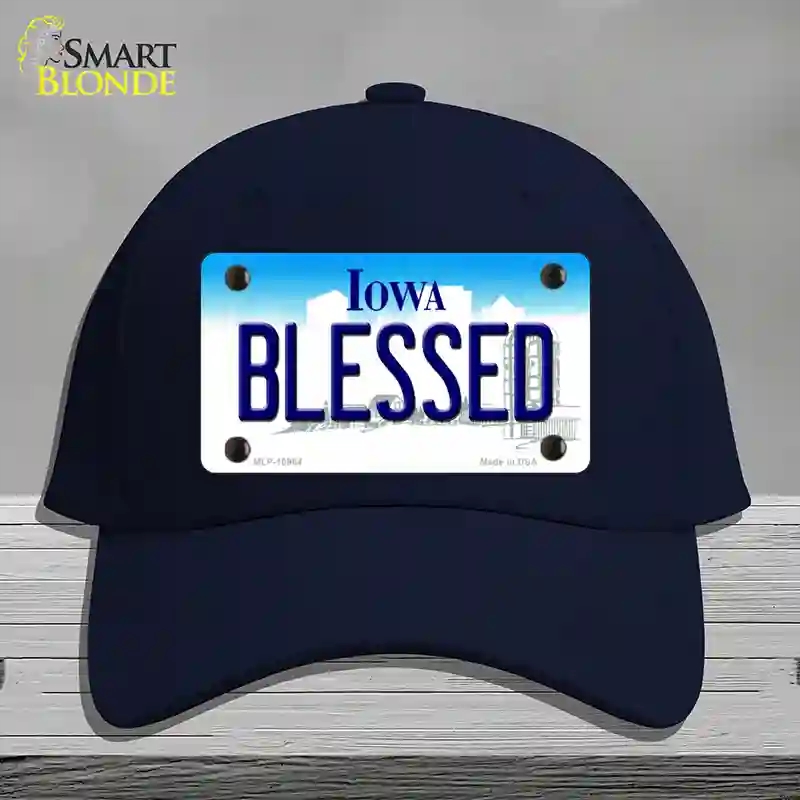 HAT20-MLP-10964 Blessed Iowa Novelty License Plate Hat, Cotton - Navy