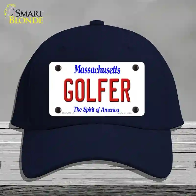HAT20-MLP-11012 Golfer Massachusetts Novelty License Plate Hat, Cotton - Navy