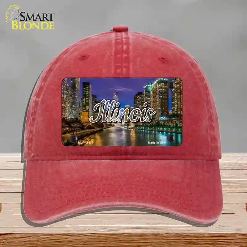 HAT13-MLP-11597 Illinois River City Lights State Novelty License Plate Hat, Unconstructed Cotton - Red