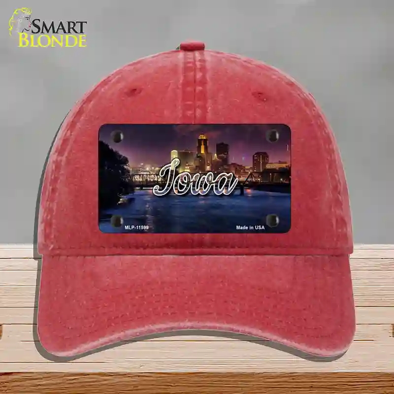 HAT13-MLP-11599 Iowa Bridge City Lights State Novelty License Plate Hat, Unconstructed Cotton - Red