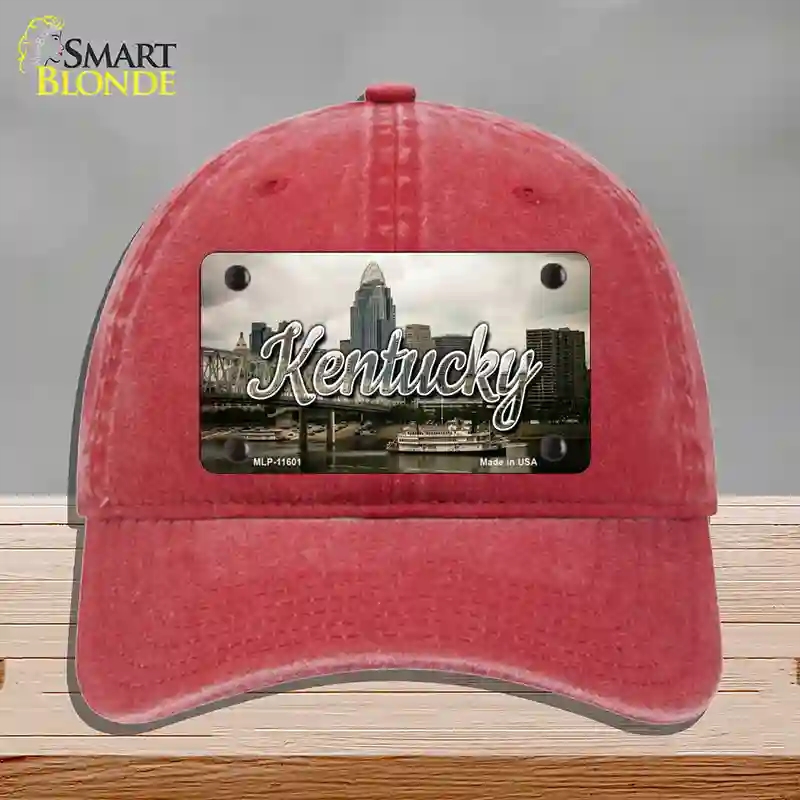 HAT13-MLP-11601 Kentucky City Skyline State Novelty License Plate Hat, Unconstructed Cotton - Red