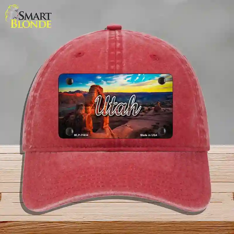 HAT13-MLP-11634 Utah Canyon Arch State Novelty License Plate Hat, Unconstructed Cotton - Red