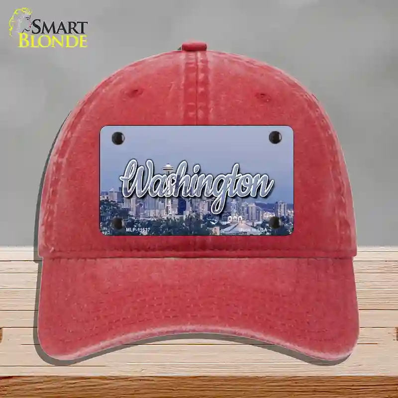 HAT13-MLP-11637 Washington Space Needle State Novelty License Plate Hat, Unconstructed Cotton - Red