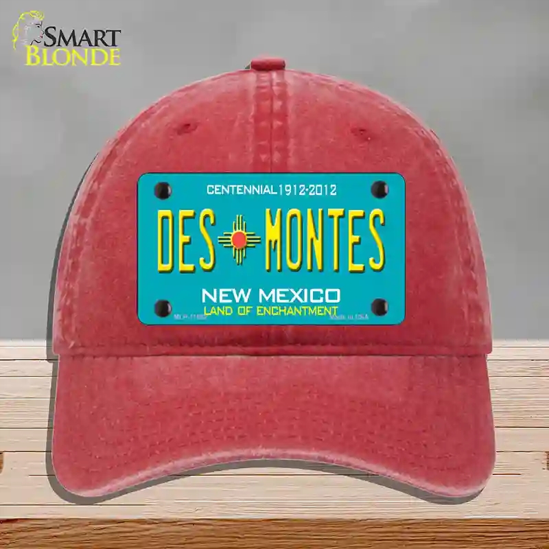 HAT13-MLP-11652 Des Montes Teal   Mexico Novelty License Plate Hat, Unconstructed Cotton - Red