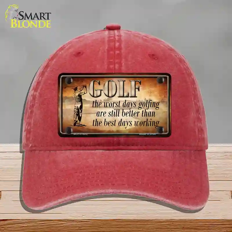 HAT13-MLP-11682 Golf the Worst Days Novelty License Plate Hat, Unconstructed Cotton - Red