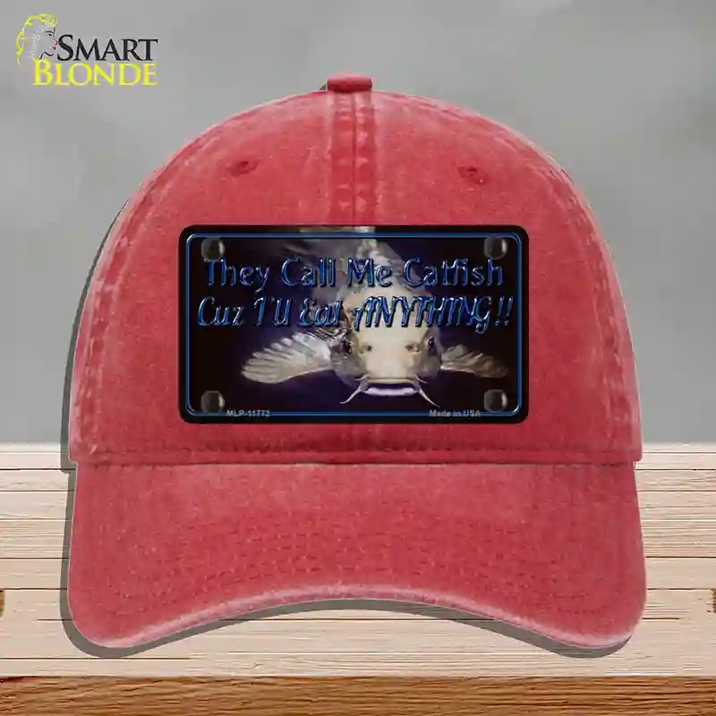 HAT13-MLP-11772 They Call Me Catfish Novelty License Plate Hat, Unconstructed Cotton - Red